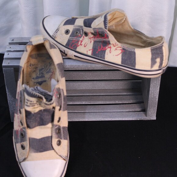 Ed Hardy Shoes - Ed Hardy Black and Cream Striped Sneakers